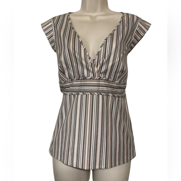 Fitted stripped top with cap sleeves size L - Picture 1 of 7